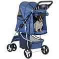 thumbnail image 3 of Pet Stroller 4 Wheels Dog Cat Stroller for Small Medium Dog Cats Carrier Jogger Travel Foldable Puppy Stroller with Storage Basket and Cup Holder (Navy Blue), 3 of 15