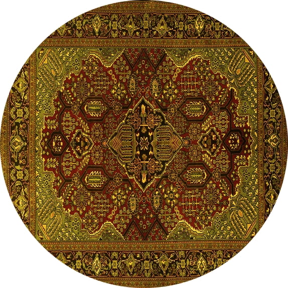 Ahgly Company Machine Washable Indoor Round Persian Yellow Traditional Area Rugs, 7' Round