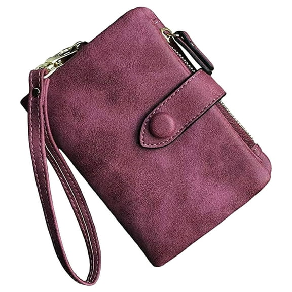 Women's Small Bifold Leather Wallet with RFID - Wristlet, Multiple Card Slots, ID Window, Zipper Purse, Durable and Stylish