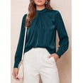 thumbnail image 4 of PRETTYGARDEN Satin Tops for Women Mock Neck Pleated Long Sleeve Shirts | Wrinkle Resistant Silky Blouses,Dressy Casual Fall Clothes,Versatile Business Casual Oufits,Fashion Clothing, 4 of 8
