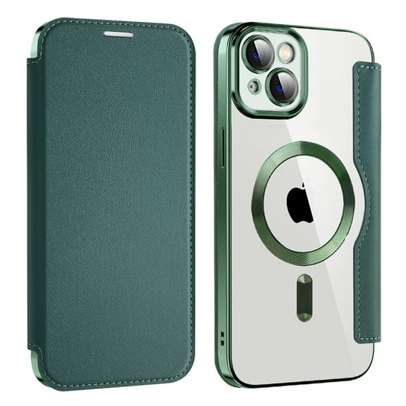 Allytech Wallet Case for iPhone 14 with Card Slots & Lens Protector, Compatible with MagSafe, Slim Shockproof Anti-Scratch Clear Back Panel [RFID Blocking] Case - Darkgreen