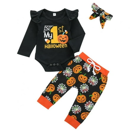 

My First Halloween Newborn Infant Baby Boy Girls Pumpkin Printed Long Sleeve Outfits Set