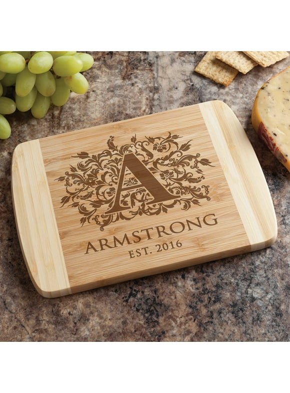 Floral Initial Personalized Bamboo Cutting Board