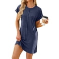 thumbnail image 1 of Robe T-Shirt d'Été pour Femmes, Décontractée, Manches Cap, Col Rond, Coupe Ample, Mini, Bleu Marine, P, 1 of 10