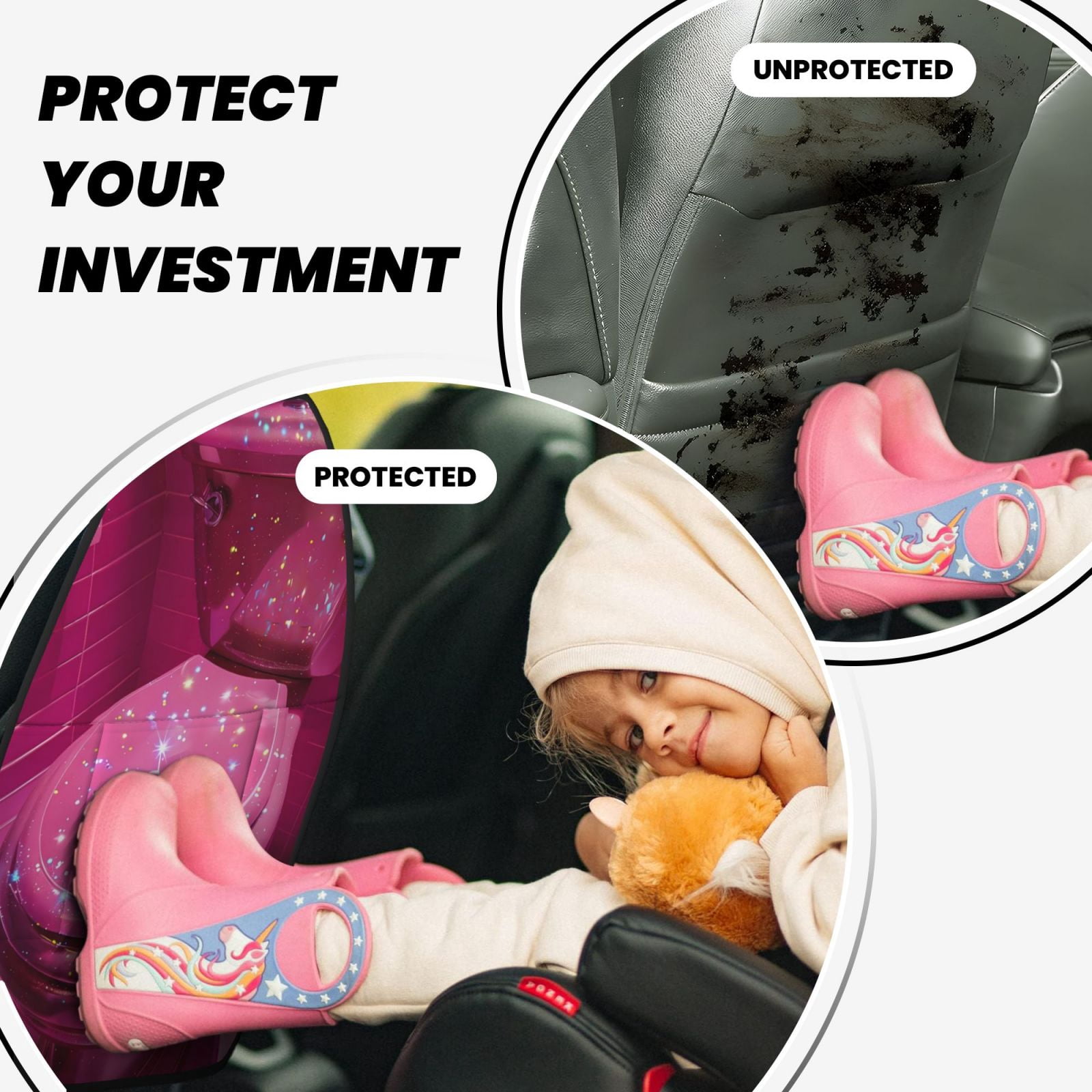 Xecao Sparkling Pink Toilet Pattern Car Seat Back Protector 2 Pack Large Capacity Pocket, Kick Mats Back Seat Protector