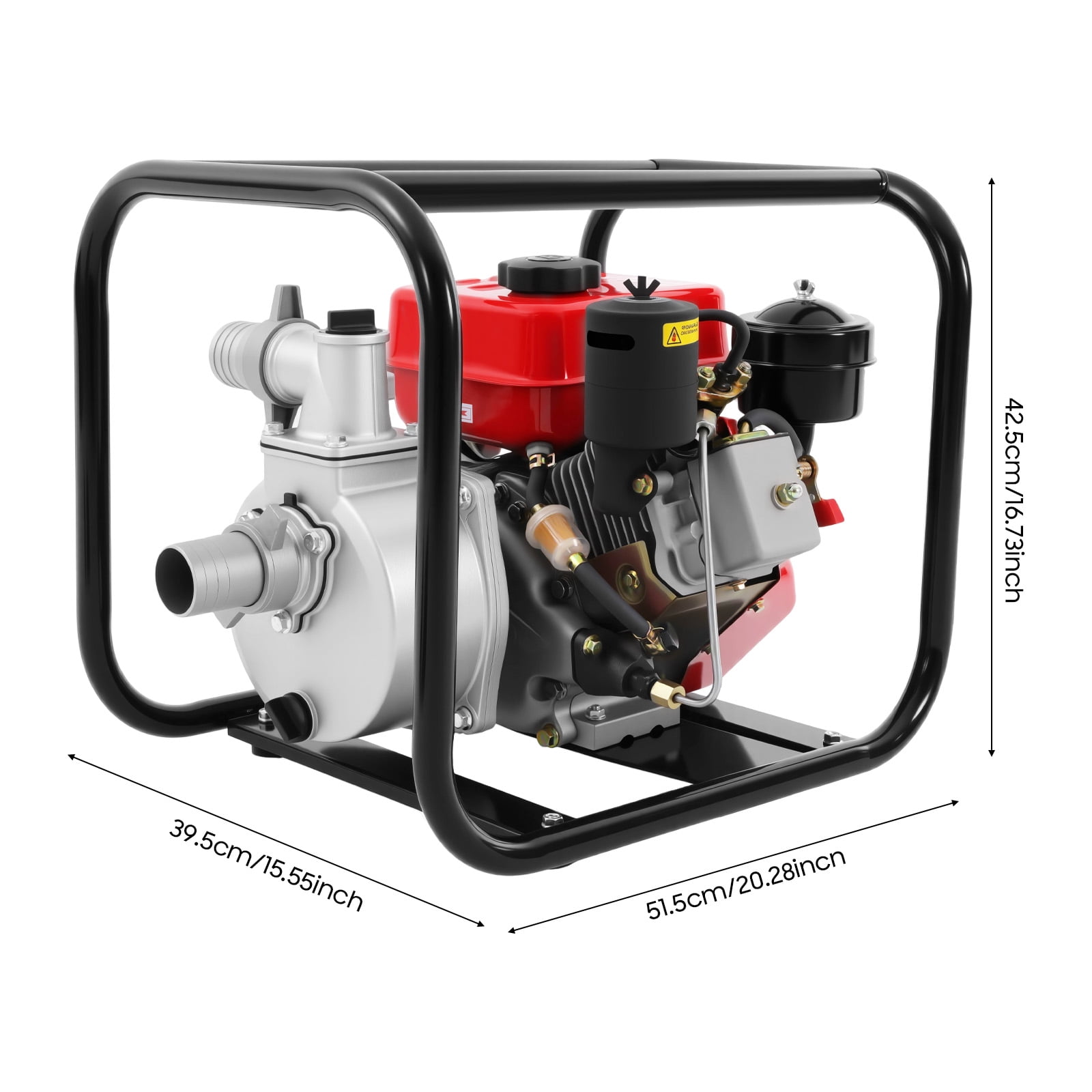 ToppiJoy 4 Stroke Diesel Engine Water Pump, 3HP 2-inch Diesel Powered Trash Water Transfer Pump, 3600 RPM Horizontal Air Cooling Single-cylinder Pressure Irrigation Water Pump for Irrigation Pool