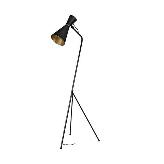 Conical Metal Floor Lamp, Black & Brass