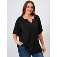 thumbnail image 3 of SHOWMALL Women's Plus Szie Tops V Neck Loose Fit Short Sleeve Black 3X Casual Blouse for Summer Relaxed Style Shirts Everyday Wear Outfit, 3 of 6