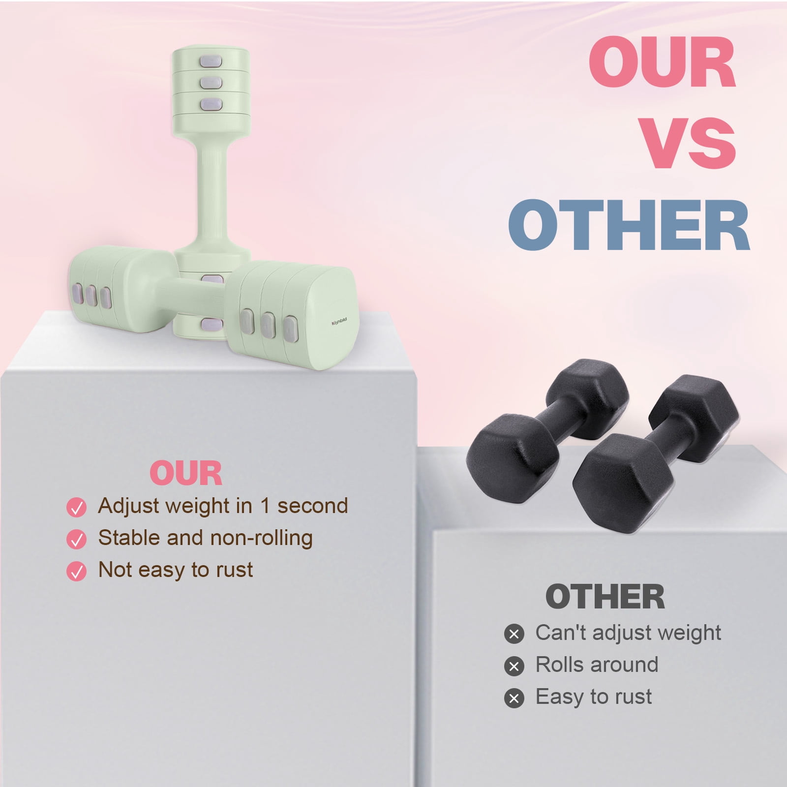 kisnbld Adjustable Dumbbell Set of 2, 4 in 1 Free Weights Dumbbells Set for Women with Fast Adjustment, Each 2lb 3lb 4lb 5lb Hand Weights Set for Home Gym & Outdoor Exercise Training