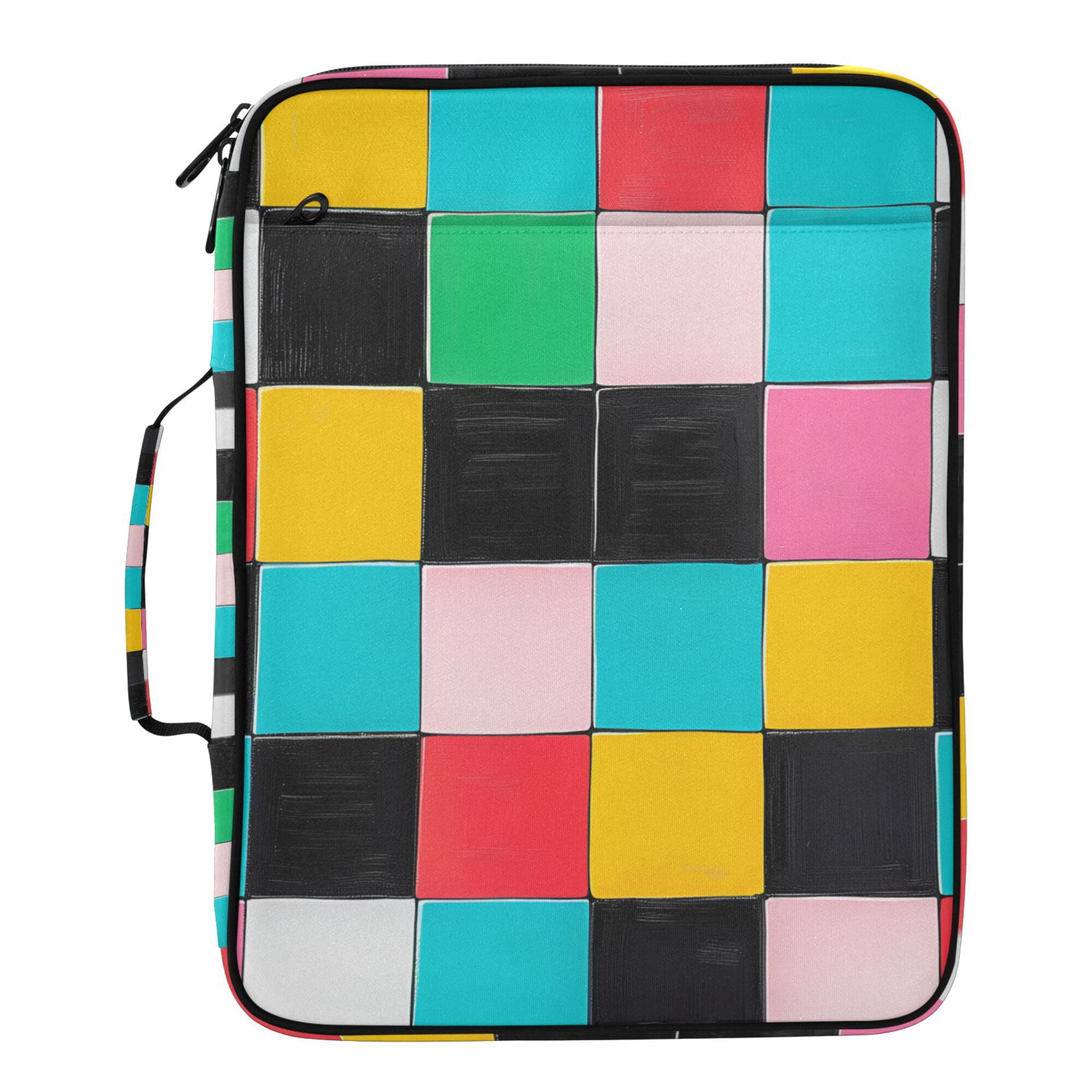 FORMRS Accordion File Folder A4 Size 7-Pocket Expanding Document Organizer Bag with 3 Ring Binder, Blue Checkered Pattern