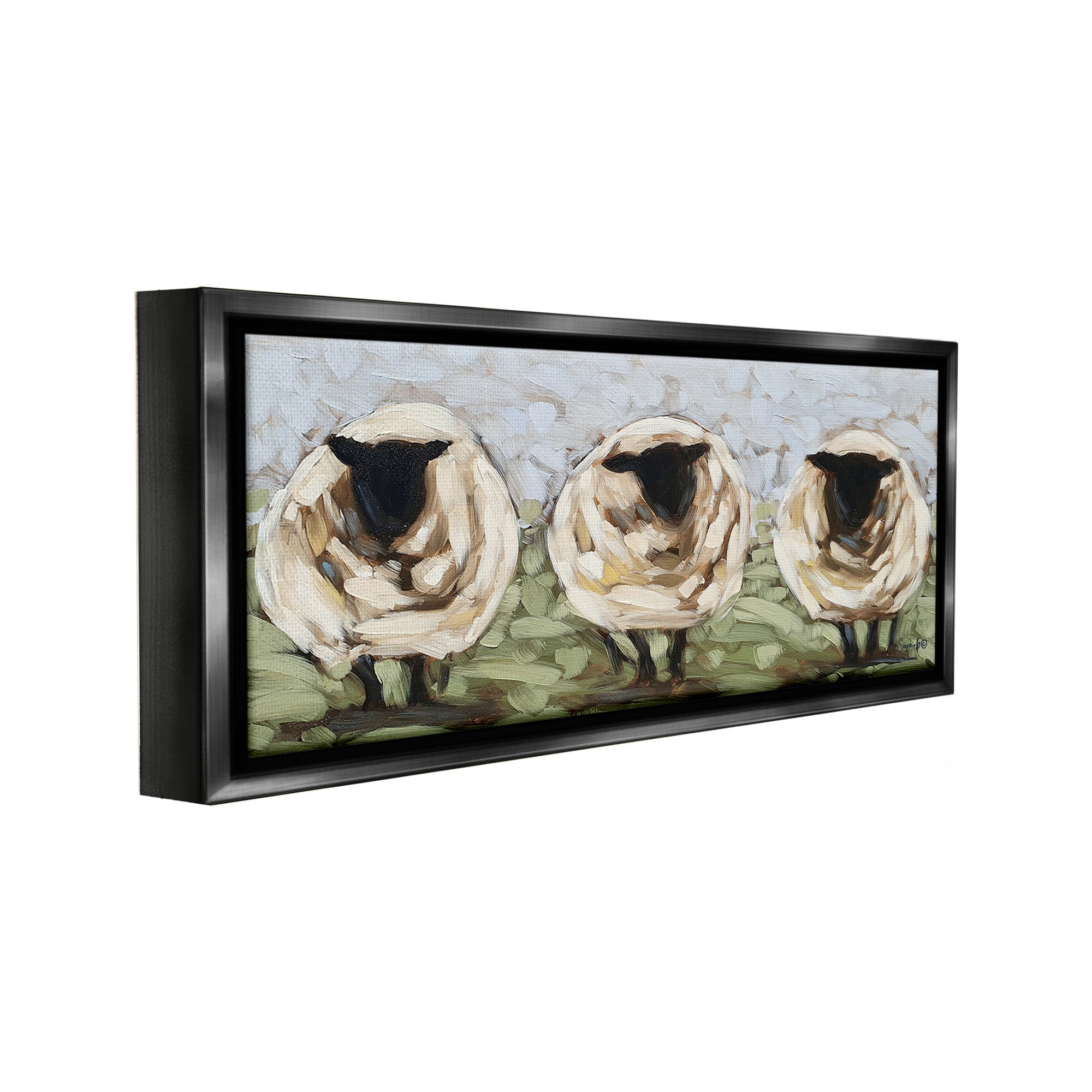 Stupell Industries Abstract Sheep Trio Animals & Insects Painting Black Floater Framed Canvas Art Print Wall Art, 31 x 14