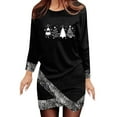 thumbnail image 2 of Robes de Noël pour Femmes Imprimées Col Rond Manches Longues Robes d'Automne Ourlet Asymétrique Robe Mini Décontractée de Vacances, 2 of 5