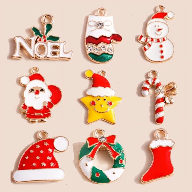 10 Uds. De dijes de Navidad esmaltados mezclados, sombreros de estrella de Noel, colgantes de Papá Noel para hacer joyería Diy, accesorios para hacer collares y pendientes