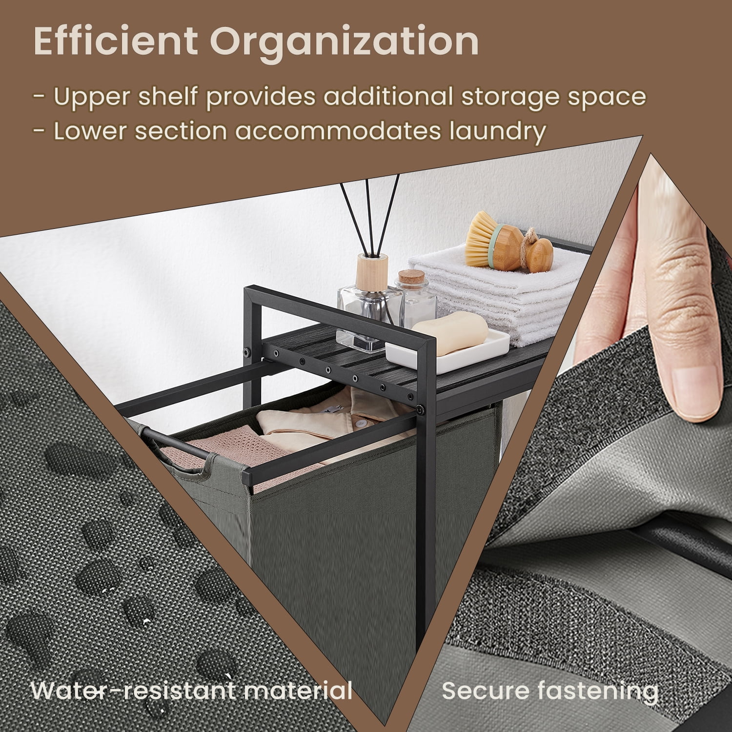 LEDREM 3-in-1 Laundry Hamper with Shelf & Removable Bags, 17.2 Gal Capacity, Steel Frame, Space-Saving Design, for Home Use, Gray and Black