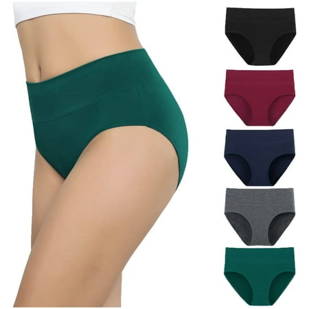 ylioge XS-5X 5 Pack Cotton Underwear for Women Plus Size High Waisted Panties Multipack Breathable Stretchy Solid Butt Lifting Briefs Clearance Sale