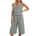 thumbnail image 2 of Mifsaly Summer 2 Piece Sets for Women Sleeveless Zip Up Tank Top and Wide Leg Capri Pants Casual Loose Fit Travel Vacation Matching Lounge Outfits Gray,XXL, 2 of 8