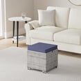 thumbnail image 2 of JJUN Set of 2 Wicker Ottomans, Multipurpose Outdoor Furniture for Patio, Backyard, Additional Seating, Footrest, Side Table w/Storage, Removable Cushions - Gray/Navy, 2 of 17