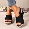 thumbnail image 2 of Rokment Beach Wedges Sandals for Women Summer Trendy Casual Studded Leather Platform Chunky High Heels Dress Slip on Espadrilles Heeled Slides Shoes Ladies Black Size 6, 2 of 6