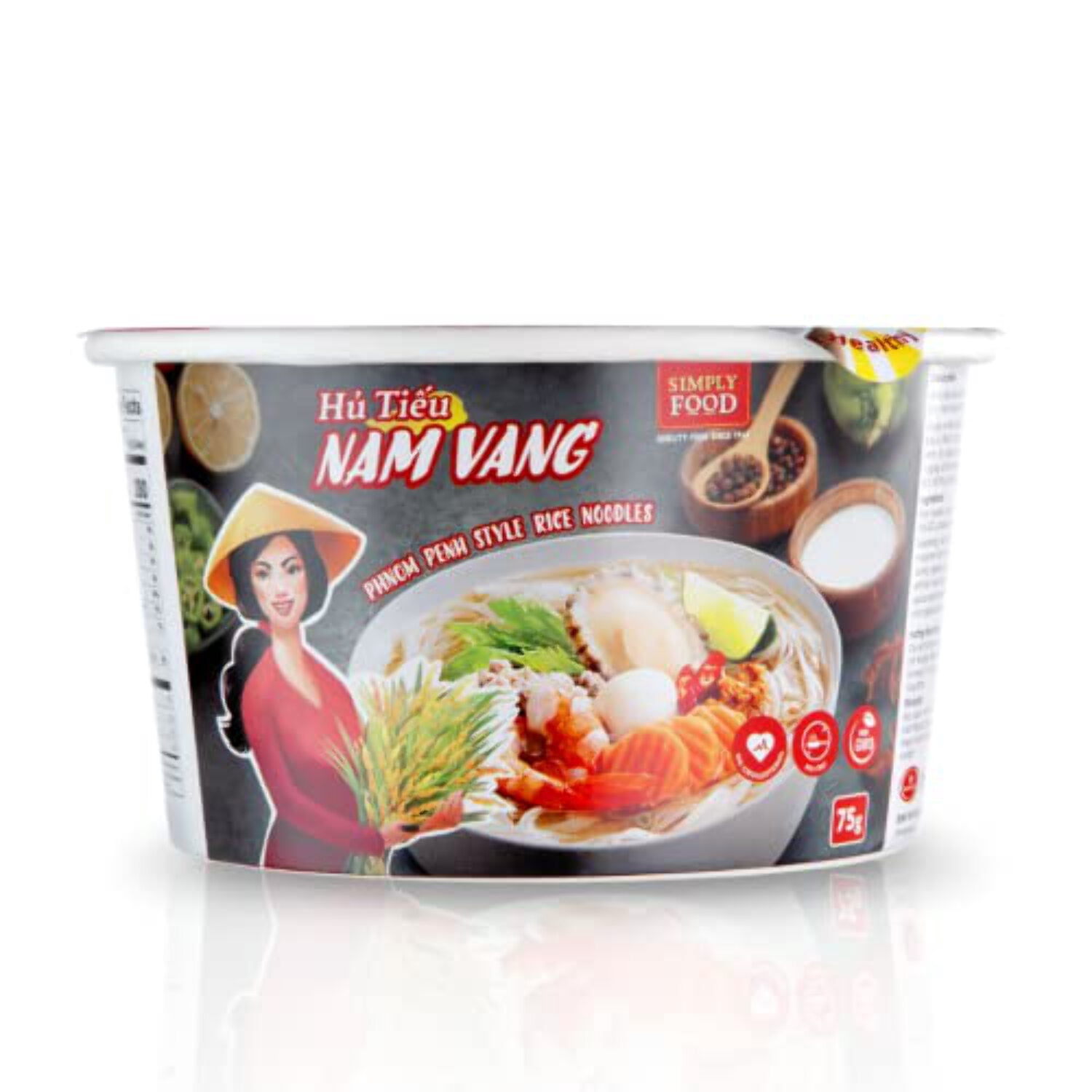 Instant Phnom Penh Rice Noodle (9 Bowls/Box): $1.99 per Bowl (80g), Fork Included by Simply Food