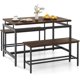 thumbnail image 1 of Songqin Kitchen Table Chairs Set of 3 - Dining Table Set for 4 with 2 Benches, Metal Frame, Space-Saving Dinette Table Set for 4, Small Places Breakfast Nook Table Set, Kitchen Table Set, Brown, 1 of 9