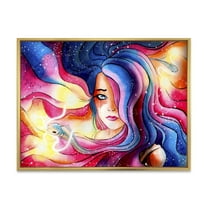 Designart 'The Girl Portrait With The Glowing Hair' Modern Framed Canvas Wall Art Print