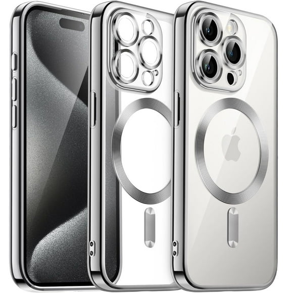 Supershield iPhone 15 Pro Cas de Luxe Sans Fil Magsafe Magnétique de Charge Électrodéposition Cas de Couverture iPhone 15 Pro - Argent
