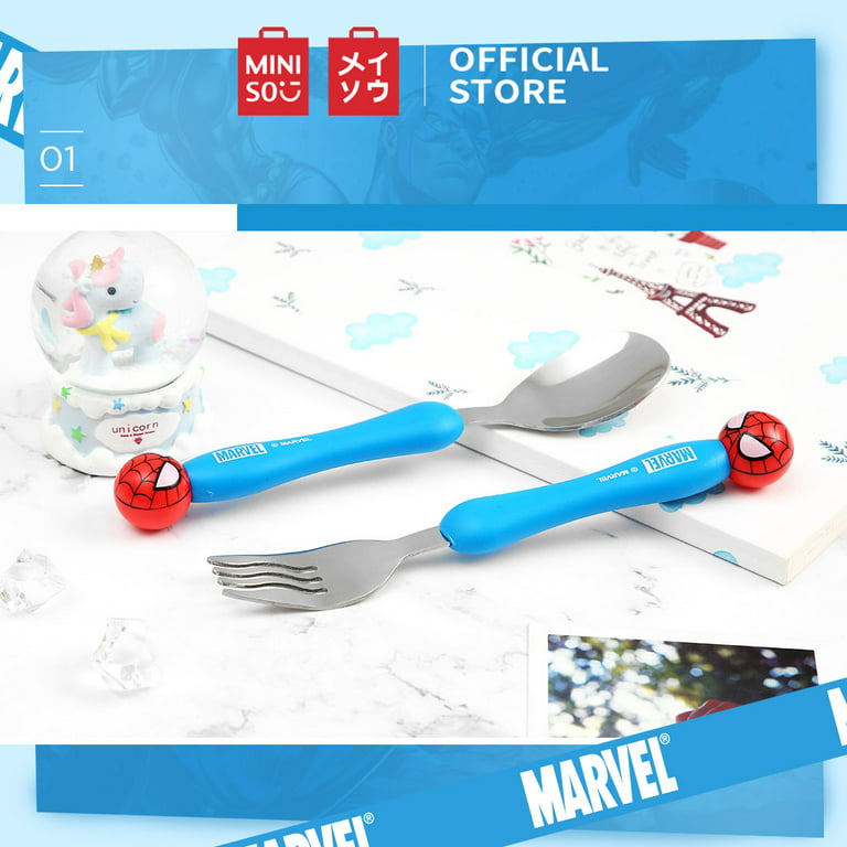 MINISO Marvel Spoon and fork Set Stainless Steel Silverware BPA Free, Cute  Flatware with Travel Case for toddlers - Spider Man 