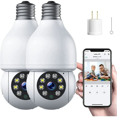 

ACTMAN 2 PCS Light Socket Security Camera with Alexa 1080P Lightbulb Camera Outdoor Wireless WiFi Color Night Vision Smart Alerts Motion Tracking Two-Way Audio 2.4G WiFi for Home Security