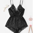 thumbnail image 3 of hirigin Women Sexy Plus Size Lingerie Bodysuit Romper V Neck Teddy Lace Babydoll Satin Pajamas Nightwear, 3 of 4