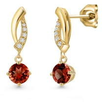 Gem Stone King 10K Yellow Gold Red Garnet and Lab Grown Diamond Stud Dangle Earrings for Women | 1.15 Cttw | Gemstone January Birthstone | Round 5MM