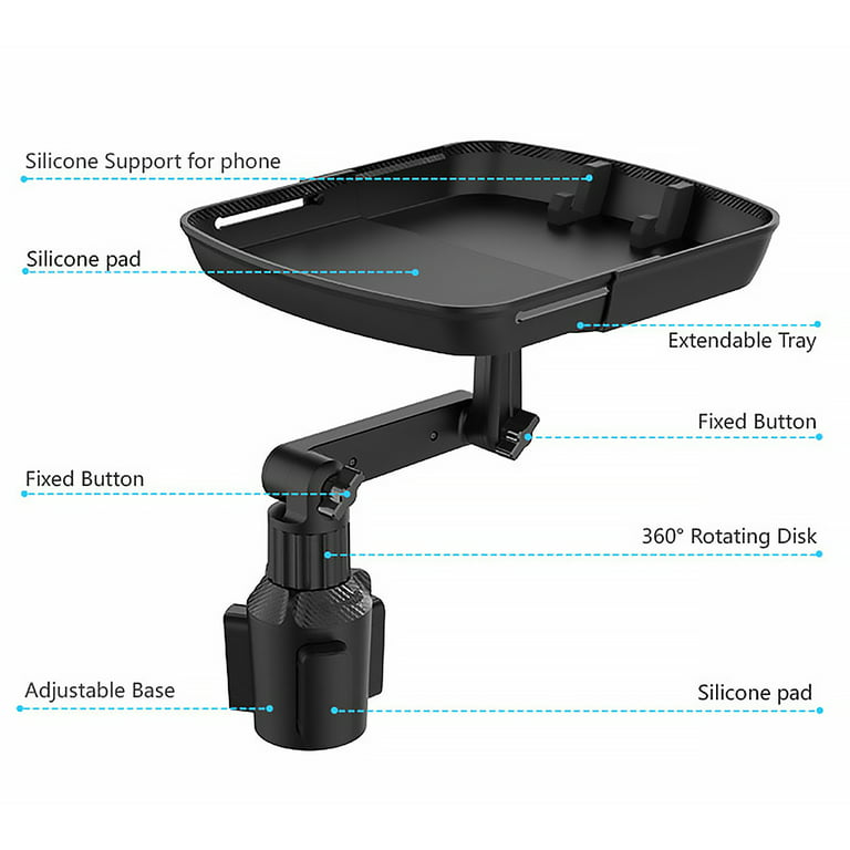 Protoiya Car Tray for Eating Retractable Car Tray Tables 360-Degree Swivel Car Food Tray with Phone Slot and Swivel Arm Car Tray Table Adjustable
