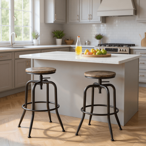 Homy Casa Set of 2 Stylish Modern Bar Stools with Adjustable Height and Swivel Function for Kitchen Islands and Home Bars and Dining Areas