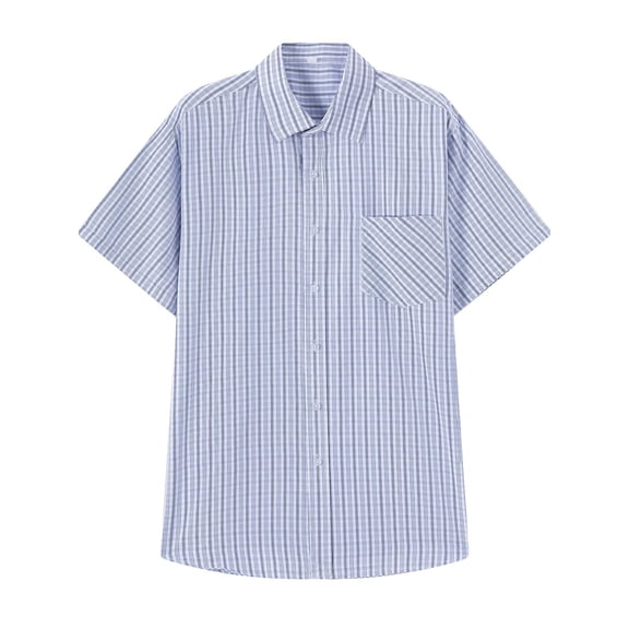 hotojiny Mens Short Sleeve Dress Shirts Regular Fit Striped Button Down Shirts Office Business Casual Shirts with Pocket