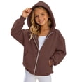 thumbnail image 2 of Girls Boys Full Zip Up Hooded Sweatshirt Fleece Lined Jacket Oversized Drop Shoulder Hoodie Solid Basic Sweatshirts Outerwear, 2 of 7