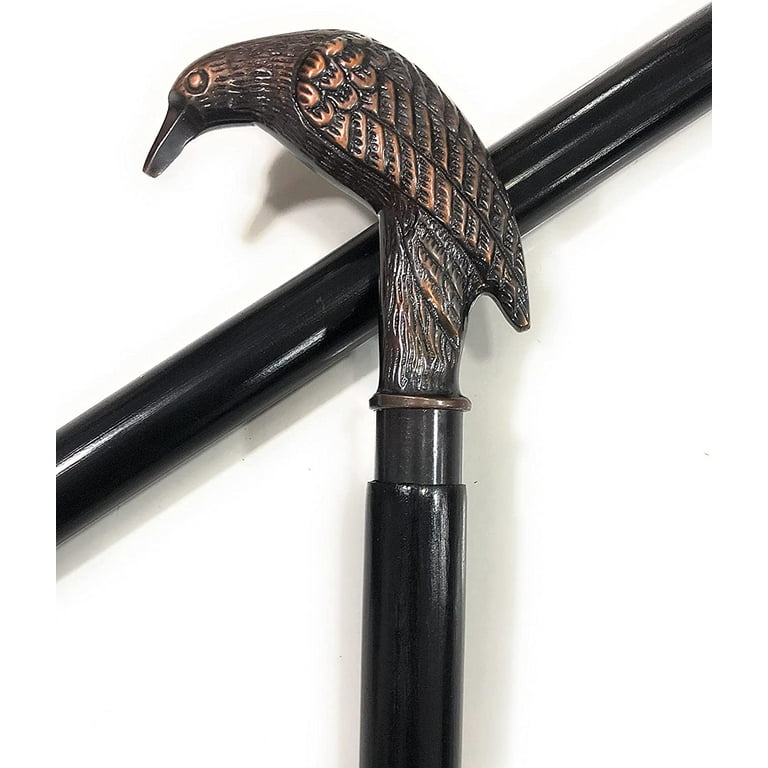 Brown/Black Antique Victorian Sitting Crow Long Steampunk Walking Stick  Cane-AL Handle Wooden Walking Cane-Best Christmas Gift