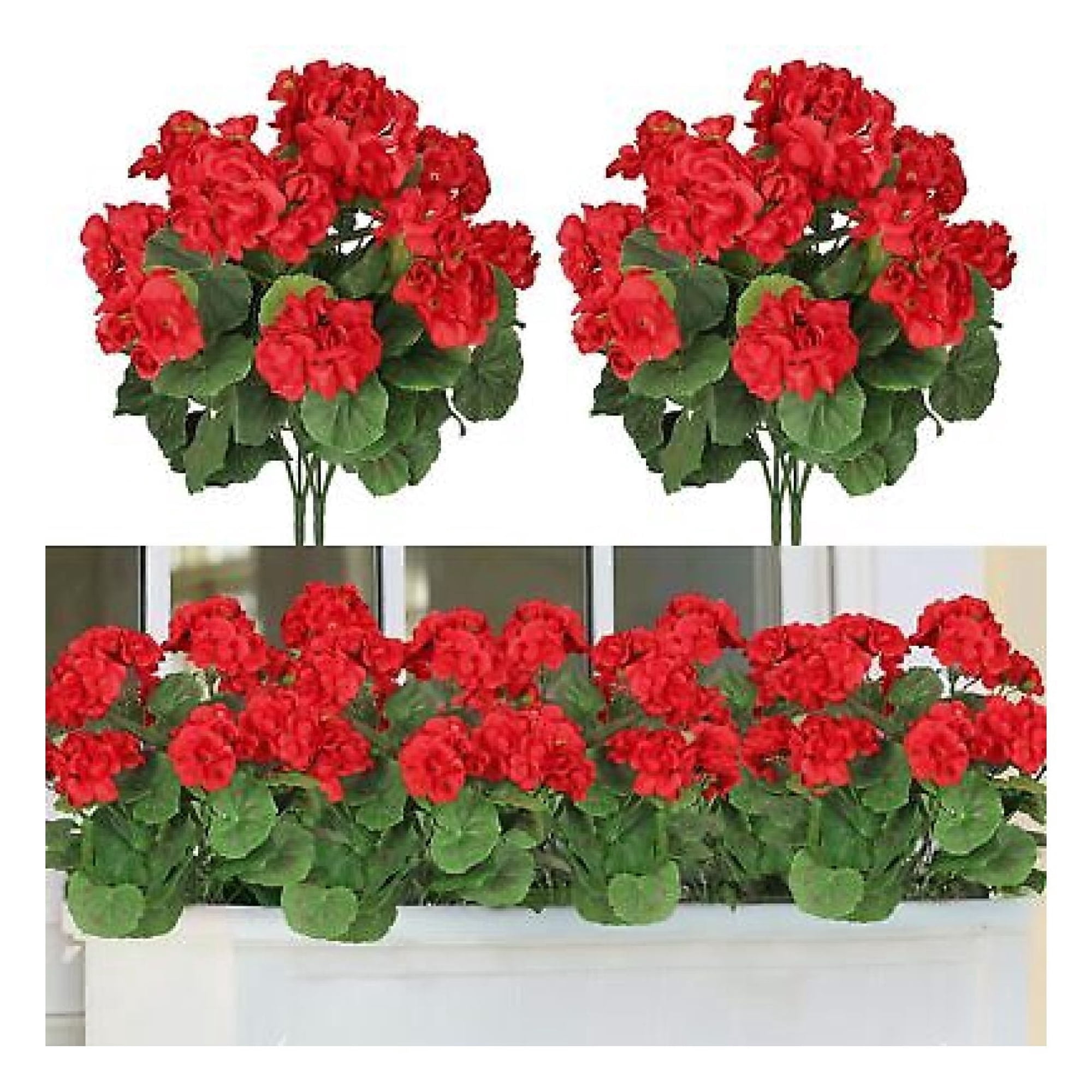 Morttic Artificial Red Geranium Silk Flowers Outdoor Plant Bush 2 Bundles Faux Flower for Interior Decoration, Porch Garden Decoration