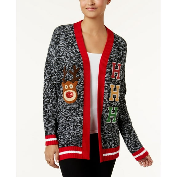 Hooked Up By Iot Juniors Ho Ho Ho Varsity Holiday Cardigan Marl Combo S