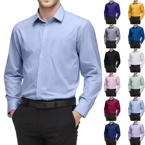 Resicozy Men's Dressy Shirts Long Sleeve Wrinkle Free Stretch Business Casual Solid Wedding Button Down Shirt Yellow 3XL