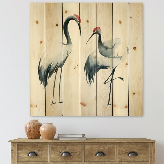 Designart 'Two Monochrome Shadoofs' Farmhouse Print on Natural Pine Wood