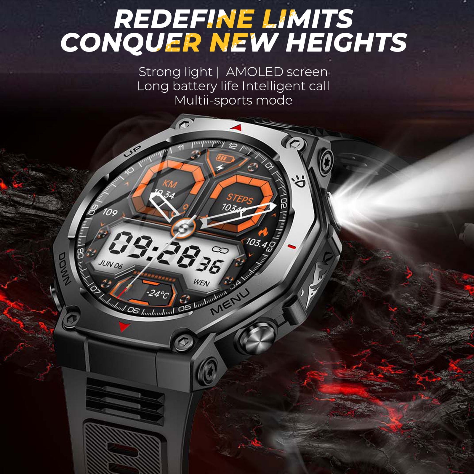 XAXRE KT85 Smart Watches for Man with Wireless Calling, 1.43’’ AMOLED Screen Watch with Flashlight, 5ATM Waterproof Smart Watch Compatible with iOS & Android, 1pc, Gray