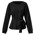 thumbnail image 4 of DHFJKG Sweatshirt For Women Tie Waist Raglan Sleeve Solid Color Round Neck Pullover Lightweight Classic Tops, 4 of 4