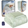 thumbnail image 1 of Thermee Micro Flannel Heated Blanket With Sherpa Back, 10-Setting Electric Full Size, Programmable, Ultra-Soft Throw, Heating Thermal - Toile Celery Green, 1 of 4