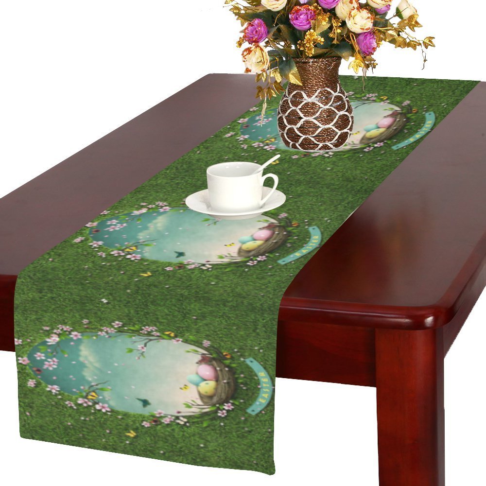 MYPOP Easter Egg Long Table Runner 16x72 incheses, Green Tree and Nest