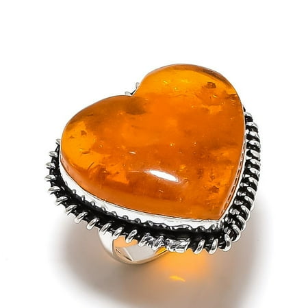 Natural Baltic Amber Gemstone Handmade 925 Sterling Silver Gift Ring Size 7