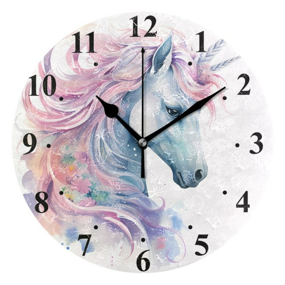 Unicorn Head Black 10 inch Wall Clocks Non Ticking Easy to Read Battery Decorative for Home Bathroom Kitchen Bedroom Living Room
