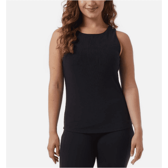 32 Degrees Ladies' Tank with Built in Bra Soft Textured, Black, Size XS