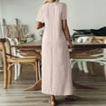 thumbnail image 7 of Evdexr Womens Linen Dresses Cotton Maxi Dresses Solid Colour Flowy V Neck Short Sleeve Retro Dress Plus Size Long Baggy 2025 Shirt Dress with Pockets Beige 2XL, 7 of 7