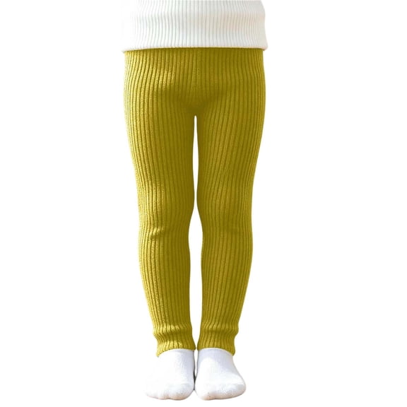 Kids Ribbed Knit Leggings, High Waist Elastic Slim Pants, Soft Stretchy Solid Color Tights for Kids Daily Layering Wear Green 4-5 Years