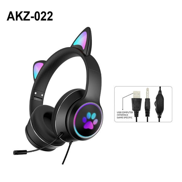 Noise Reduction Band Wheat Rgb Luminous Cat Ear Headset Wired Headset Gaming Computer Learning Headset