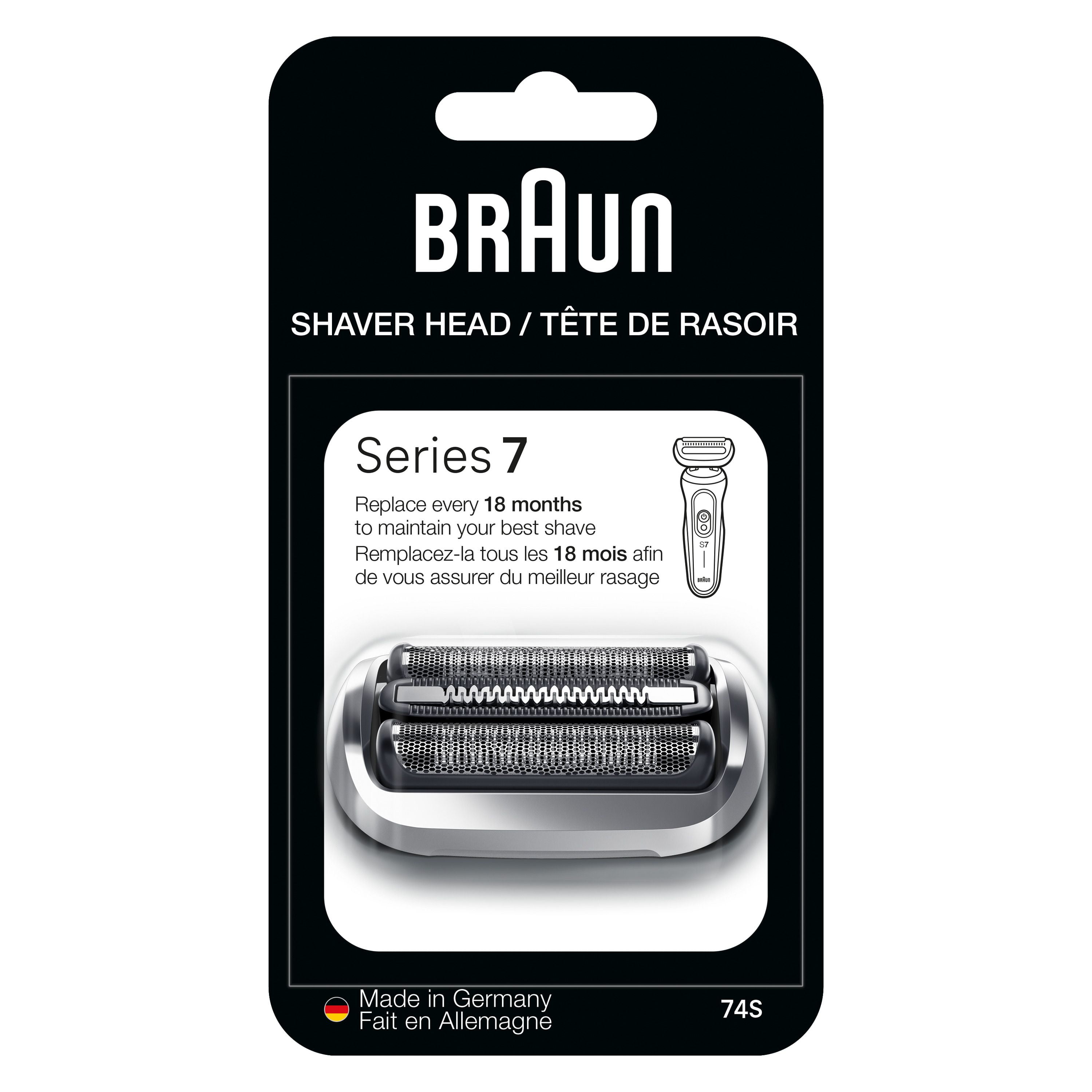 Braun Series 7 Electric Shaver Replacement Head, Easily Attach Your Shaver Head for a shave as efficient as day one, Compatible with next Generation Series 7 Shavers, 74S, Silver